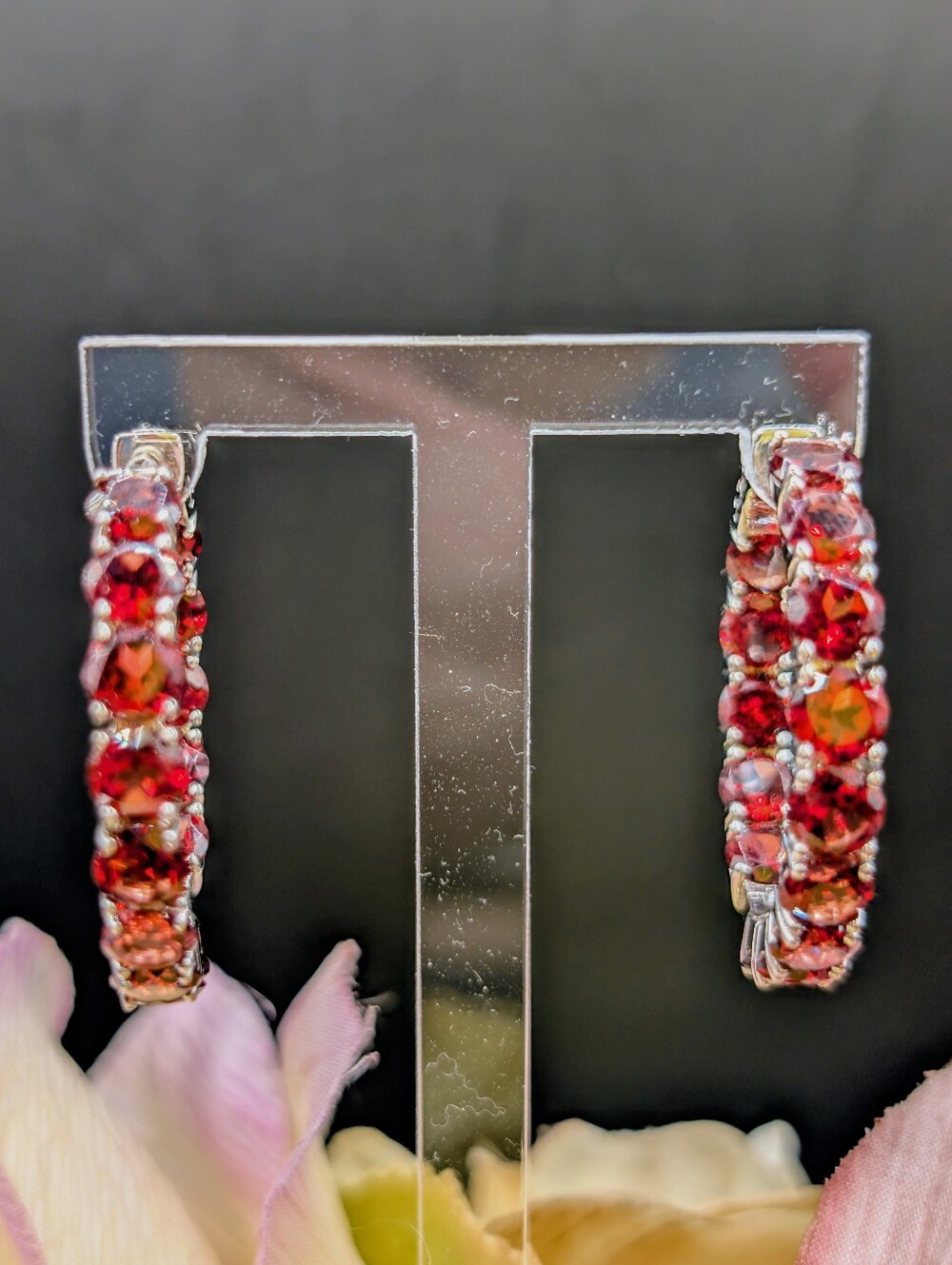 15.5ctw Genuine Garnet 925 Silver Inside-Out Hoop Earrings